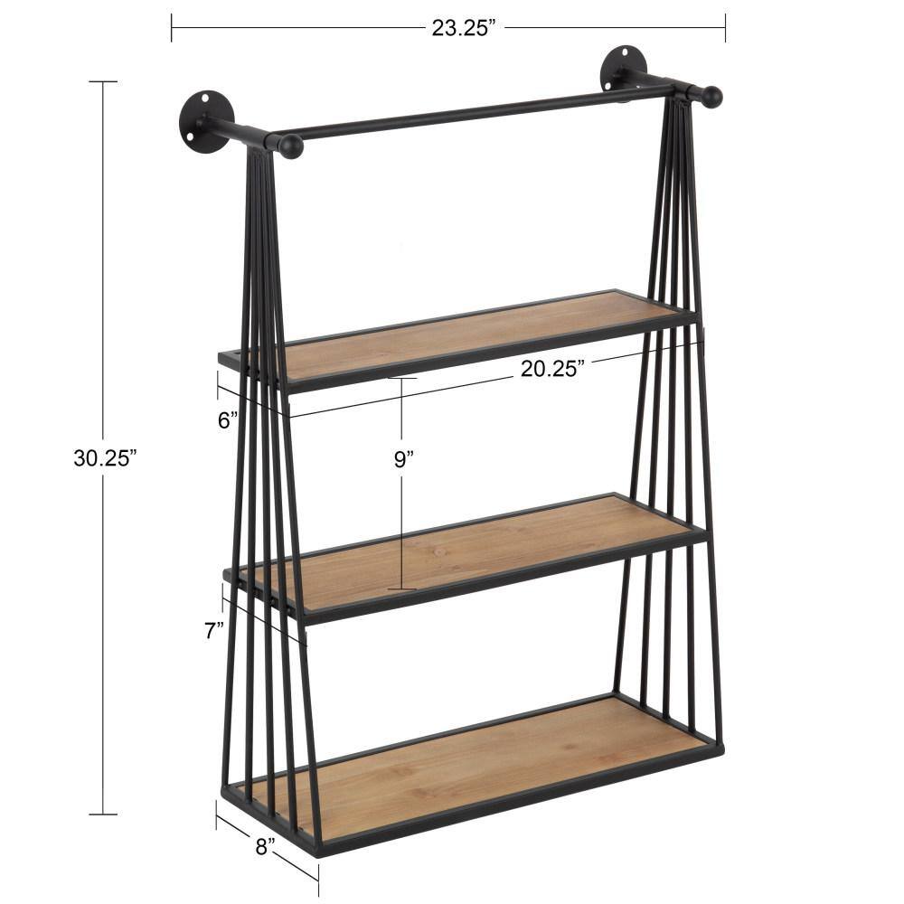 Kate and Laurel 23 in. x 30 in. x 8 in. Rustic Brown/Black Decorative Wall Shelf