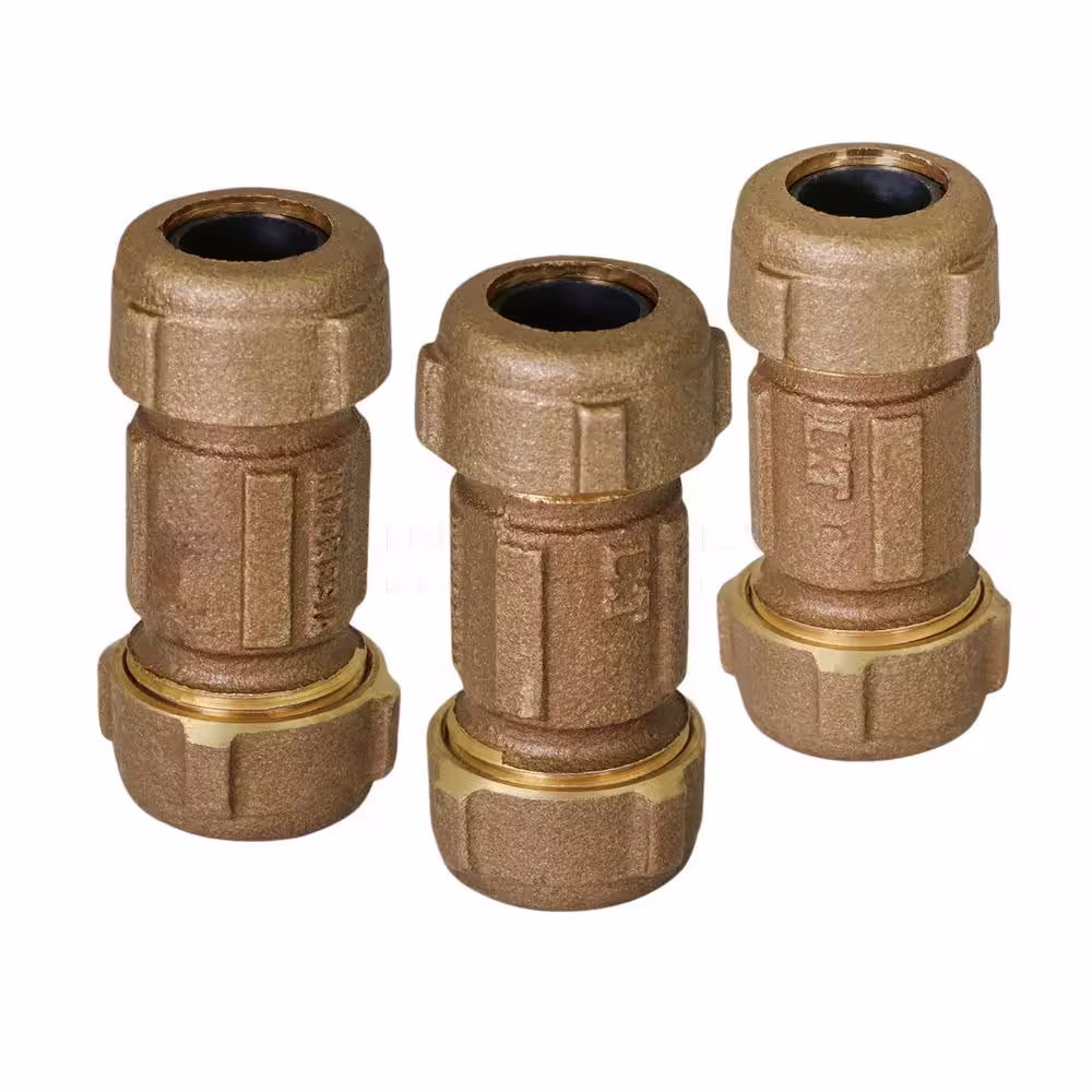 The Plumber's Choice Brass Compression Coupling Fitting, with Packing Nut, 3/4 in. Nominal Fitting x 3 in. Length