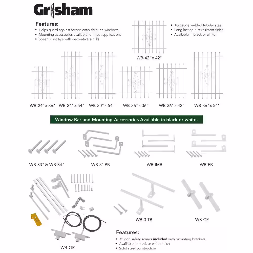 Grisham 24 in. x 36 in. Spear Point 5-Bar Security Bar Window Guard, White