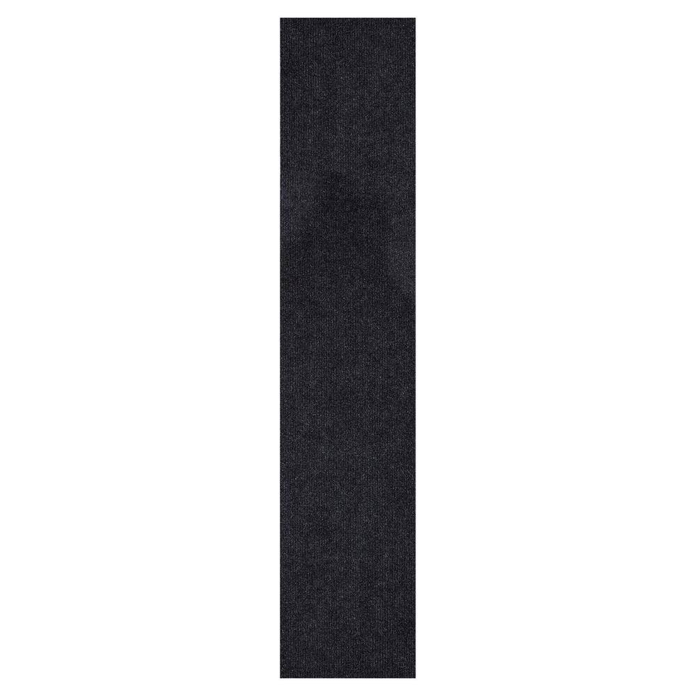 Sweet Home Stores Ribbed Waterproof Non-Slip Rubberback Runner Rug 2 ft. 7 in. W x 18 ft. L Black Polyester Garage Flooring