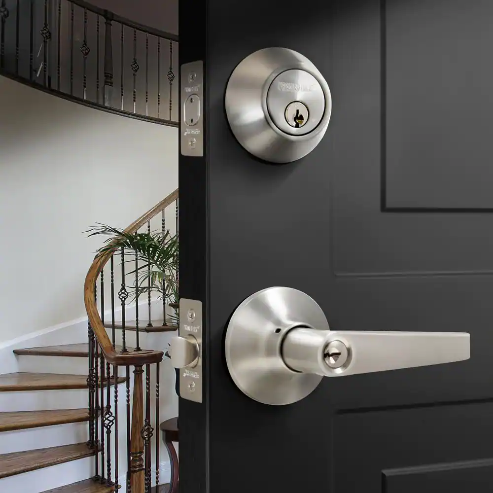 Premier Lock Stainless Steel Entry Door Handle Combo Lock Set with Deadbolt and 12 KW1 Keys Total (3-Pack, Keyed Alike)