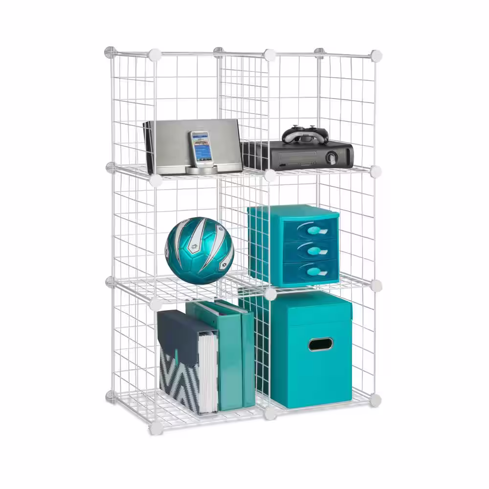 Honey-Can-Do 43 in. H x 29 in. W x 14.5 in. D White Steel 6- Cube Organizer