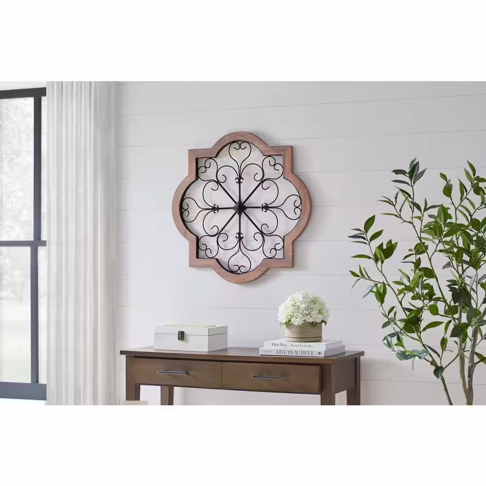 Home Decorators Collection Quatrefoil Medallion Farmhouse Metal and Wood Dimensional Wall Art (26 in. W x 26 in. H)