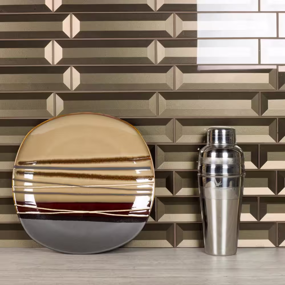 ABOLOS Secret Dimensions Glossy Bronze Beveled Subway 2 in. x 8 in. Glass Backsplash Wall Tile (16 sq. ft./Case)