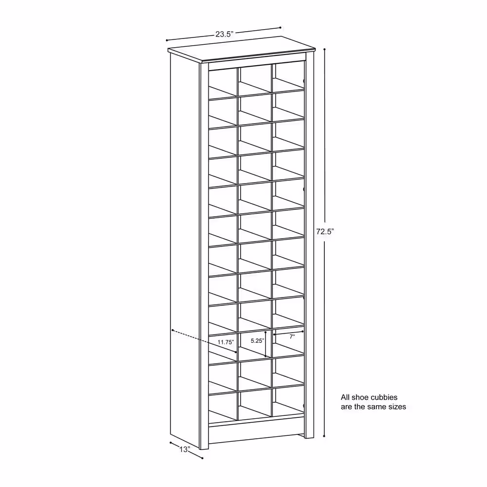 Prepac 72.5 in. H x 23.5 in. W 3 Brown Composite Shoe Storage Cabinet