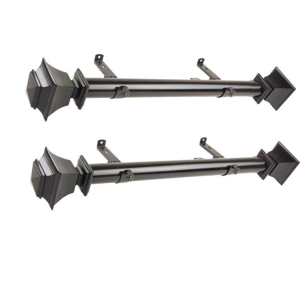 Rod Desyne Bach 1.5 inch Side Single Curtain Rod Adjustable 12-20 inch long (Set of 2) - Black