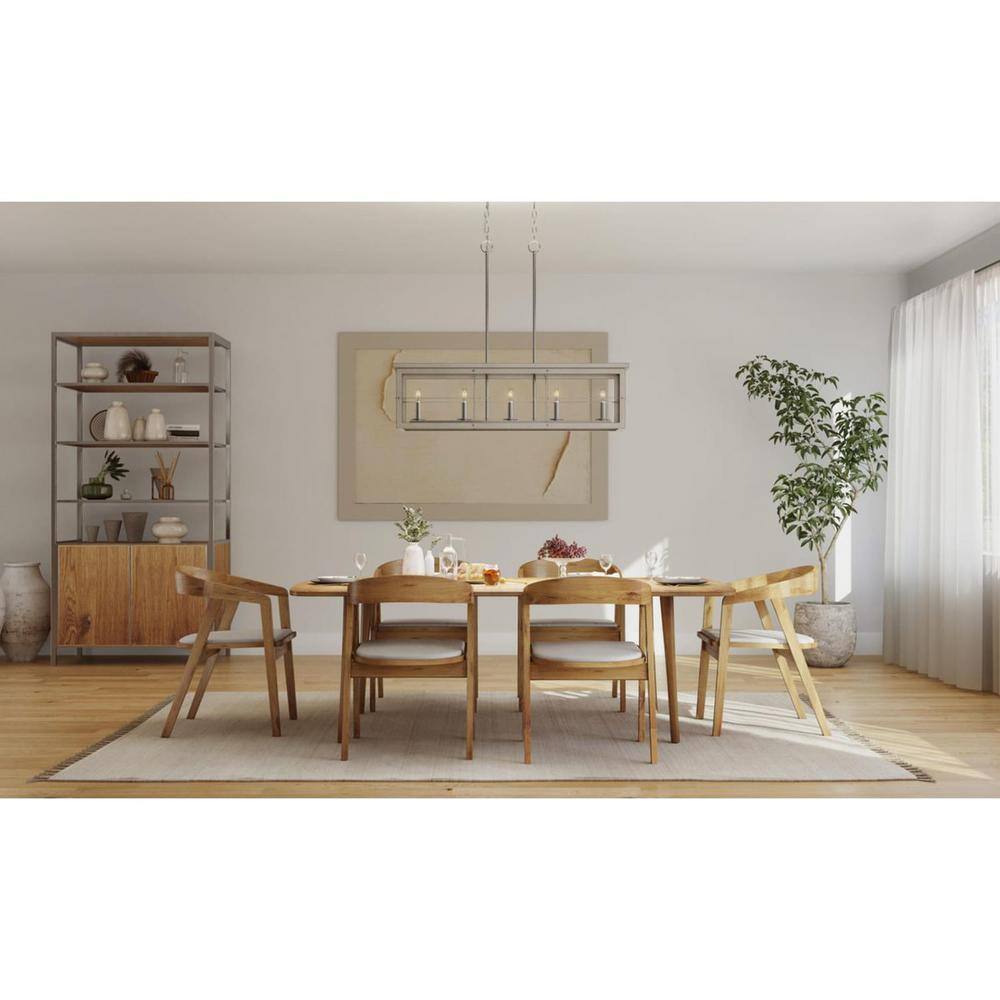Progress Lighting Hedgerow Collection 5-Light Grey Washed Oak Farmhouse Linear Island Chandelier Light