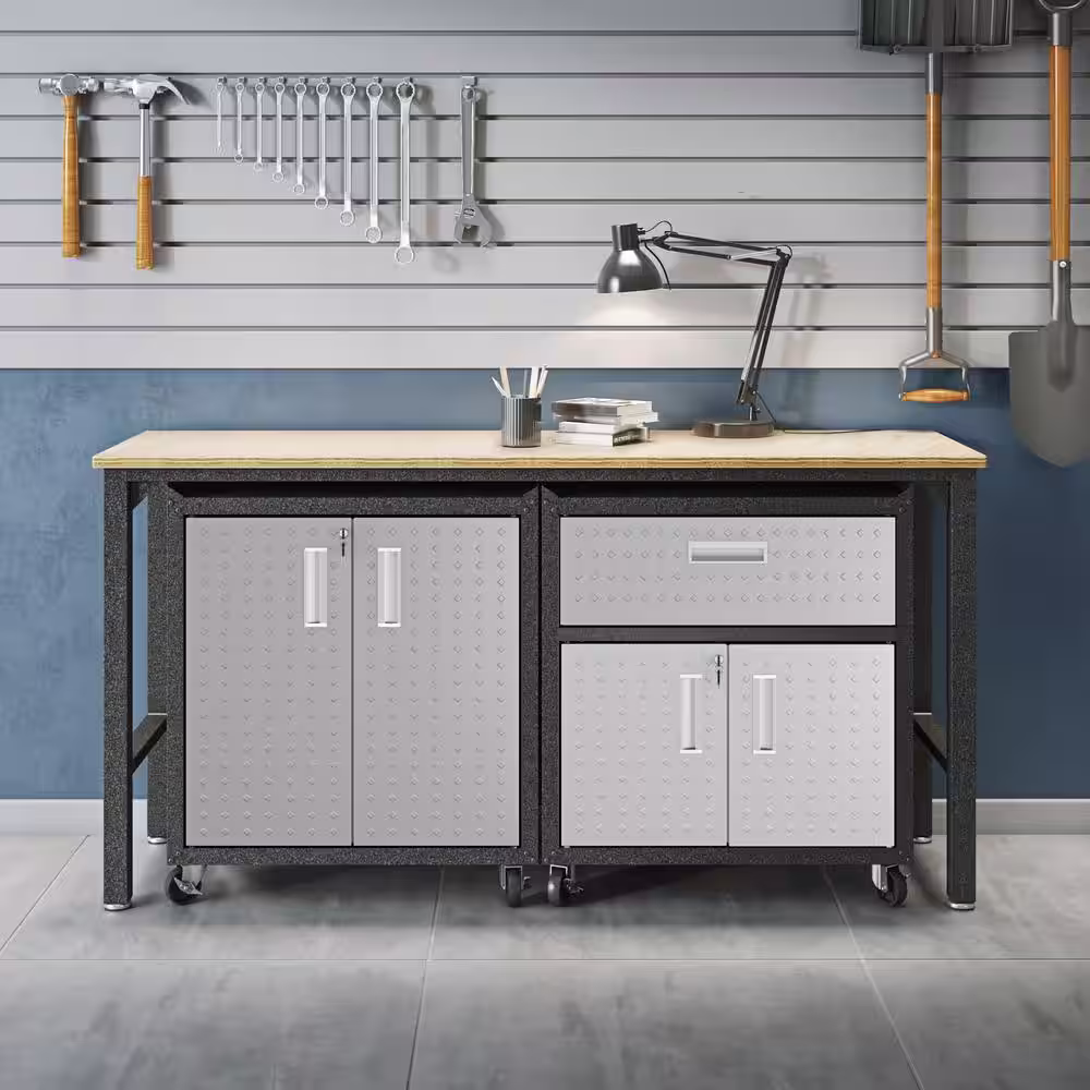 Manhattan Comfort Fortress 3-Piece Steel Garage Storage System in Grey (72 in. W x 38 in. H x 21 in. D)