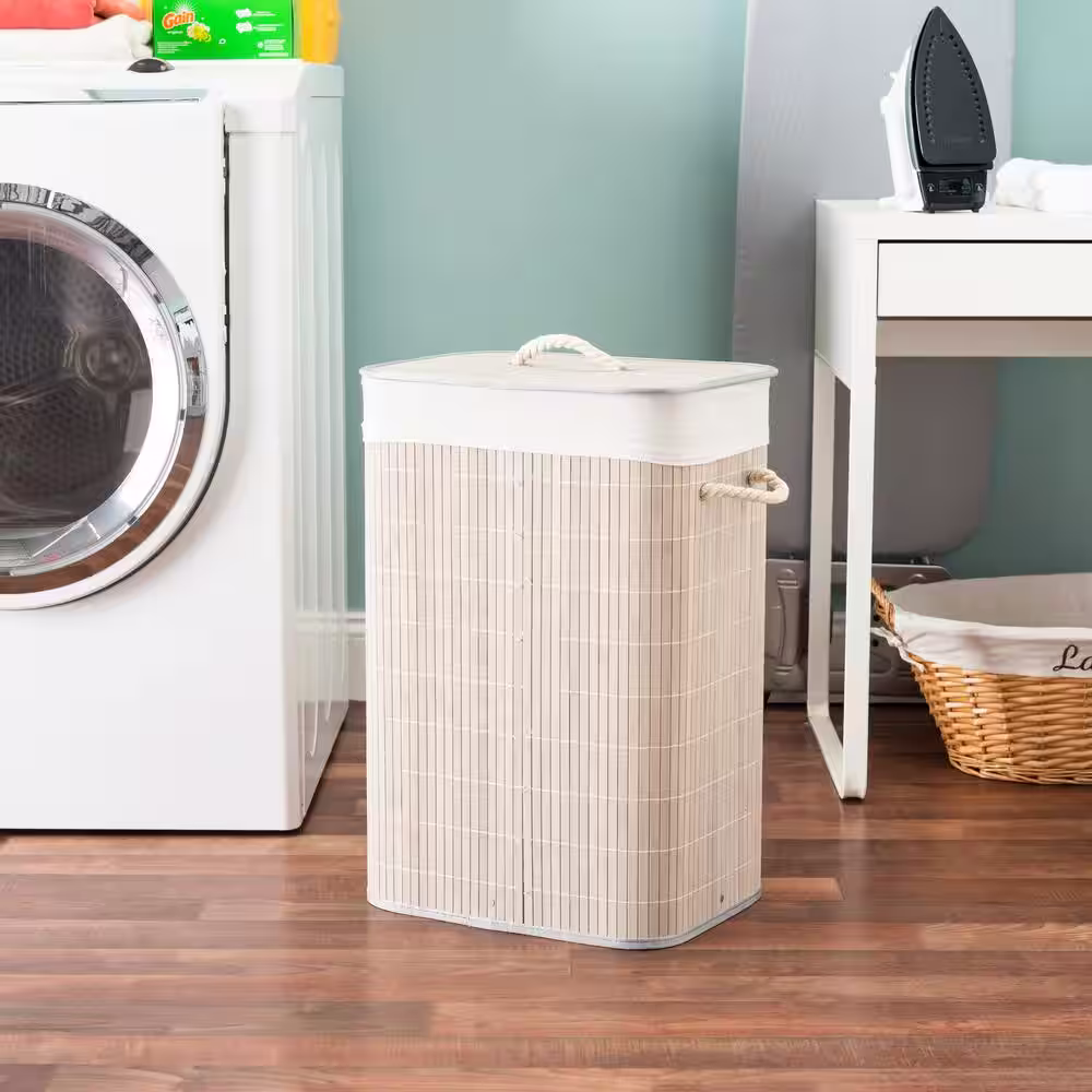 Home Basics Rectangular Grey Bamboo Laundry Hamper