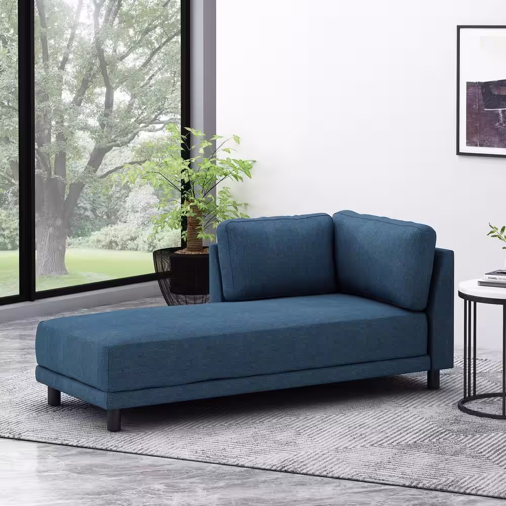Noble House Hoadley Navy Blue and Black Upholstered Chaise Lounge