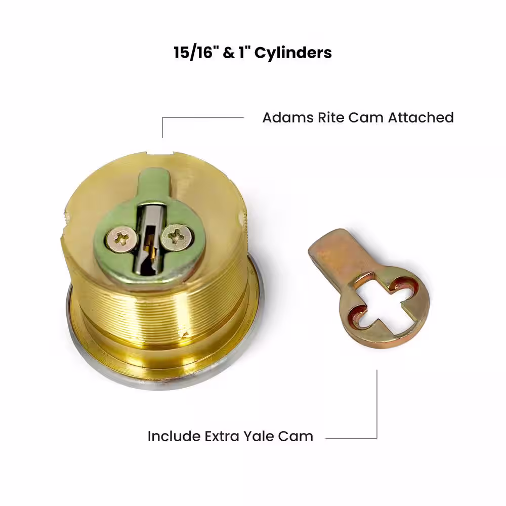 Premier Lock 15/16 in. Solid Brass Mortise Cylinder with Stainless Steel Finish, KW1 (Pack of 2, Keyed Alike)