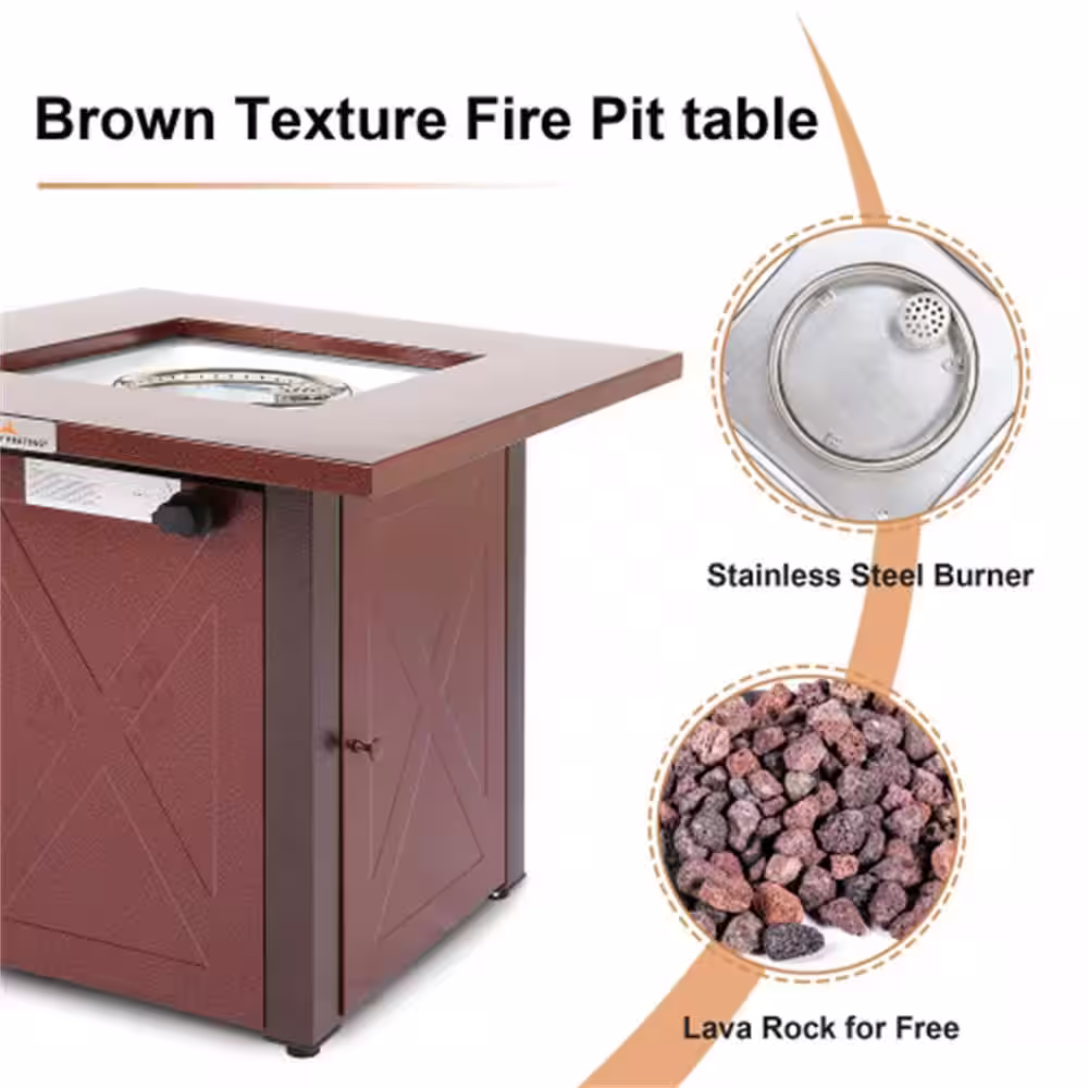 None 28 in. Outdoor Fire Pit Table 50000 BTU, Square Propane Patio Firetable, with Lid & Lava Rock, ETL Certification