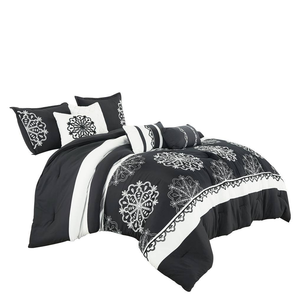 Shatex 7-Piece All Season Bedding Queen Size Comforter Set, Ultra Soft Polyester Elegant Bedding Comforter