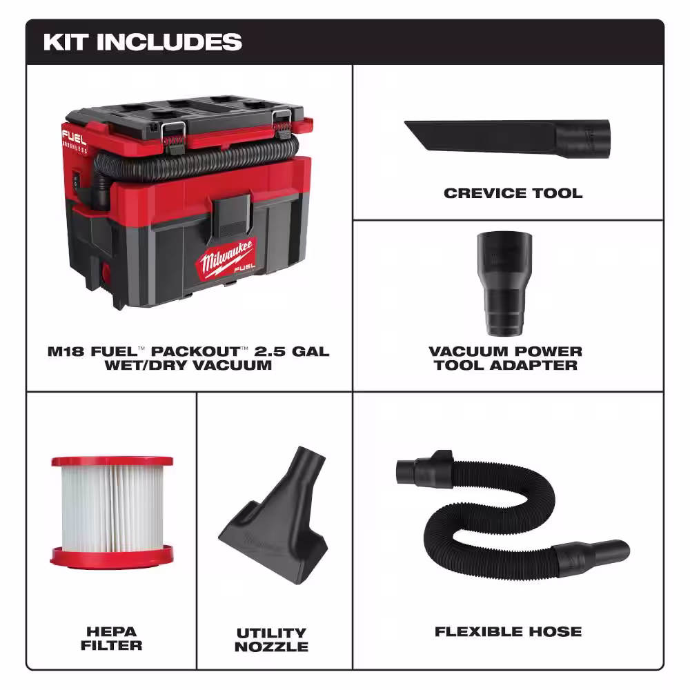 Milwaukee M18 FUEL PACKOUT 18-Volt Lithium-Ion Cordless 2.5 Gal. Wet/Dry Vacuum with 2 M18 HIGH OUTPUT 6.0Ah Batteries and Charger