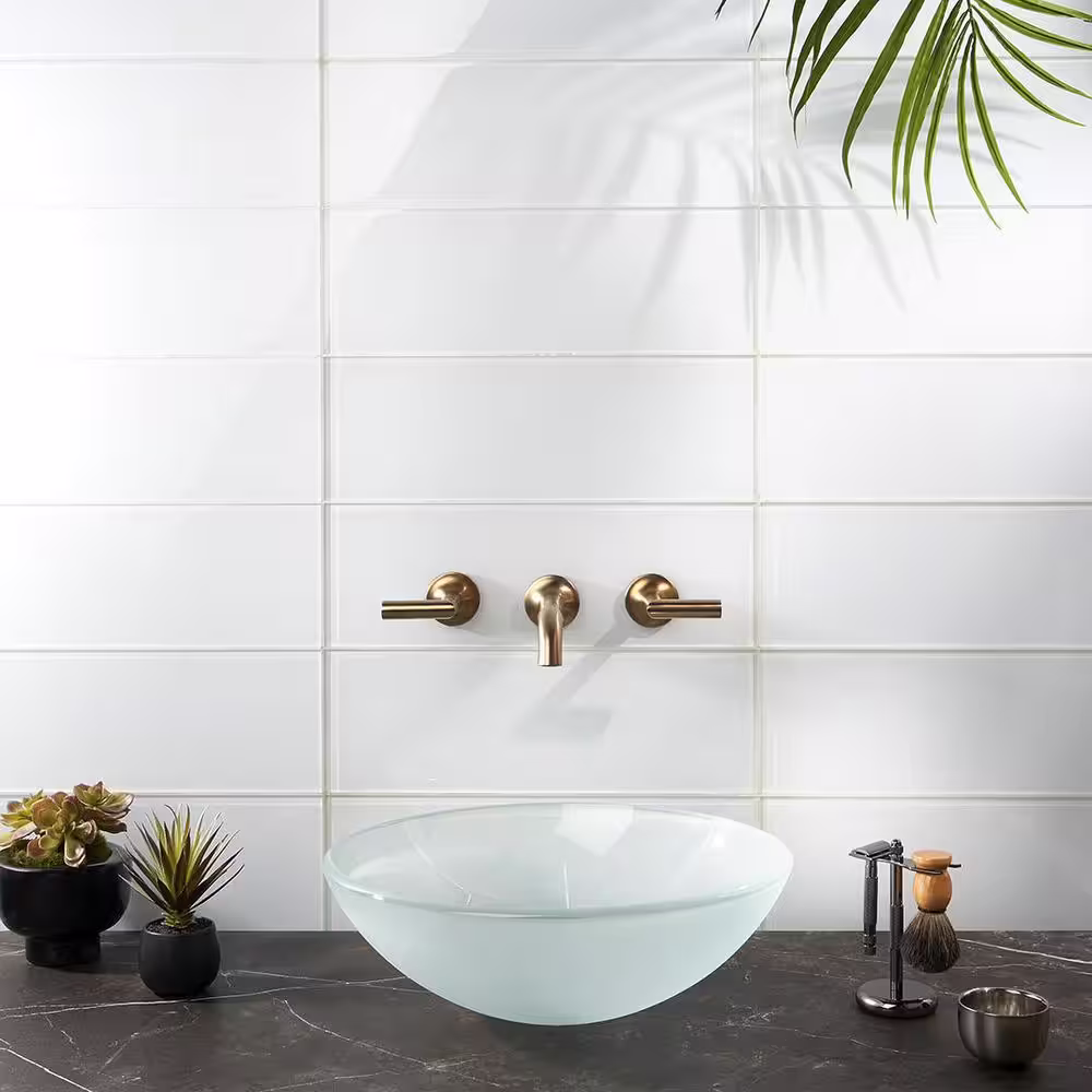 Ivy Hill Tile Contempo Super White 6 in. x 18 in. 8mm Polished Glass Subway Tile (3.75 sq. ft.)