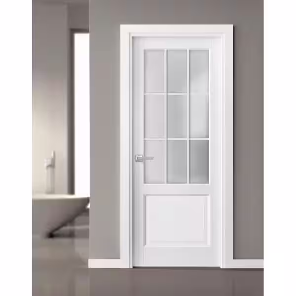 Sartodoors 3309 28 in. x 80 in. Single Panel No Bore Frosted Glass White Finished Pine Wood Interior Door Slab