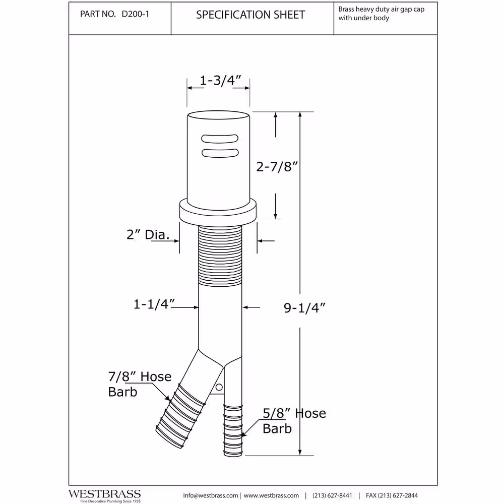 Westbrass 1-3/4 in. Air Gap Kit with Skirted Brass Cap in Polished Nickel
