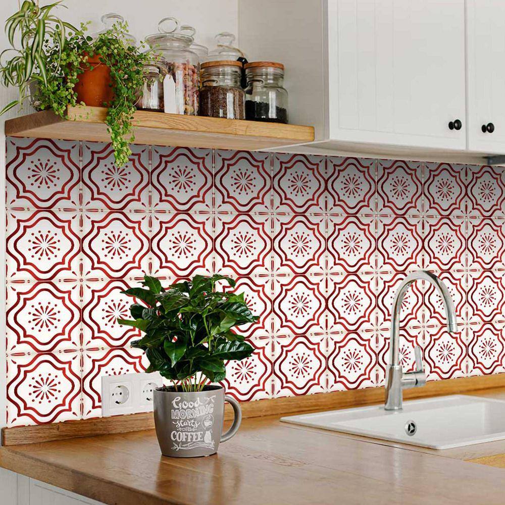 None 12 in. x 12 in. Red and Off-White B509 Vinyl Peel and Stick Tile (24 Tiles, 24 sq. ft./pack)