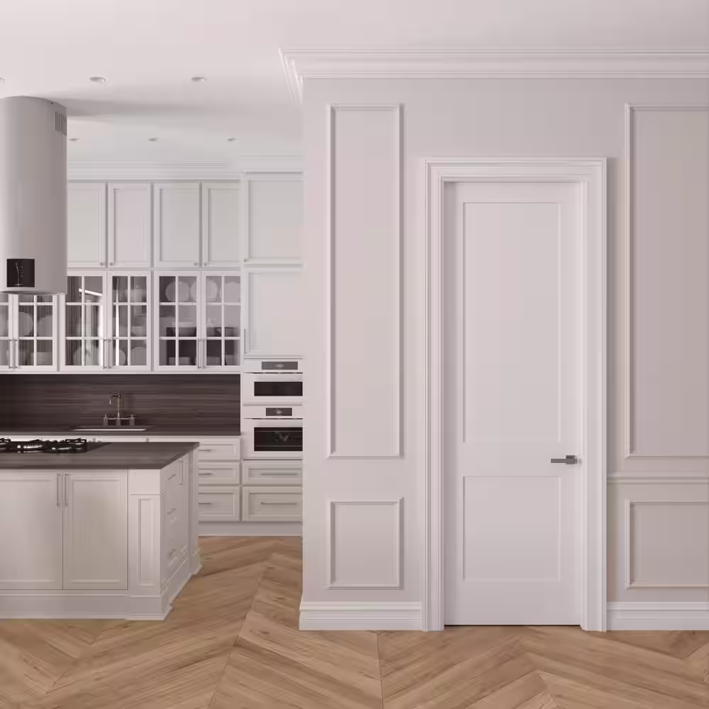 None 22 in. x 96 in. Left-Handed Solid Core Primed White Composite Single Prehung Interior Door Satin Nickel Hinges