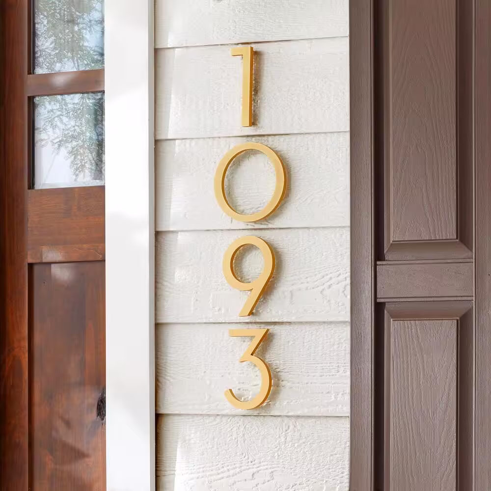 Everbilt 10 in. Brushed Brass Aluminum Floating or Flat Modern House Number 3