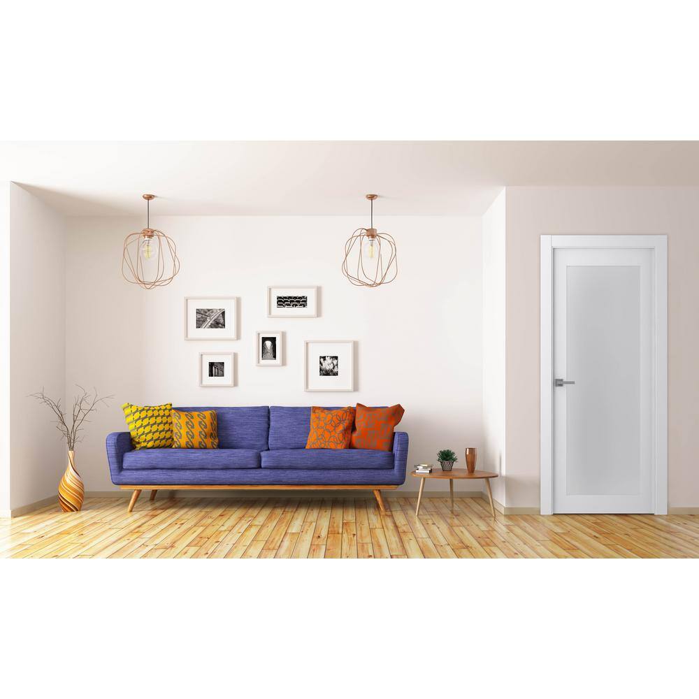 Belldinni 18 in. x 96 in. Right-Hand Solid Core Full Lite Frosted Glass Bianco Noble Wood Composite Single Prehung Interior Door