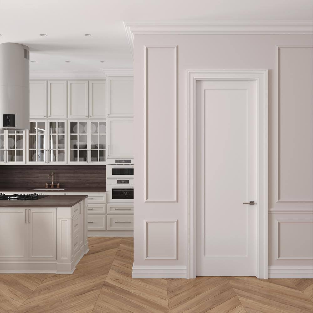RESO 24 in.  x 96 in. Left-Handed Solid Core Primed White Composite Single Pre-hung Interior Door Satin Nickel Hinges