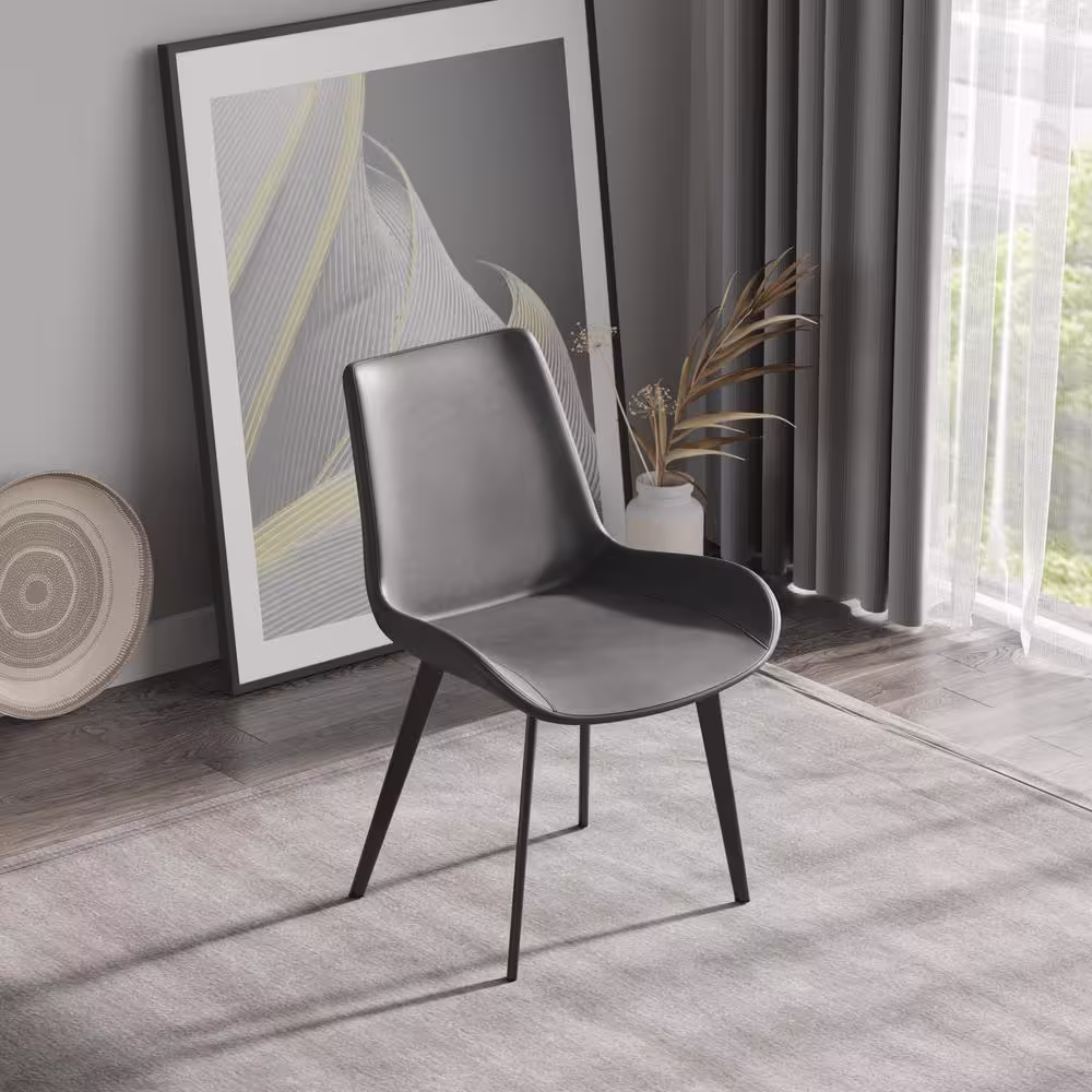 FORCLOVER Dark Gray PU Leather Upholstered Modern Dining Chair (Set of 2)