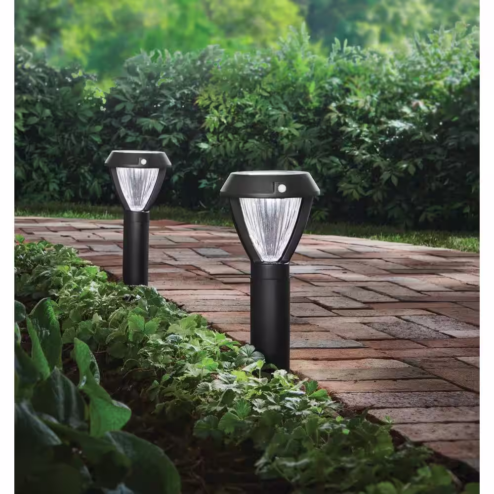 Hampton Bay Agean 50 Lumens Black Motion Sensing LED Outdoor Solar Path Light (2-Pack)