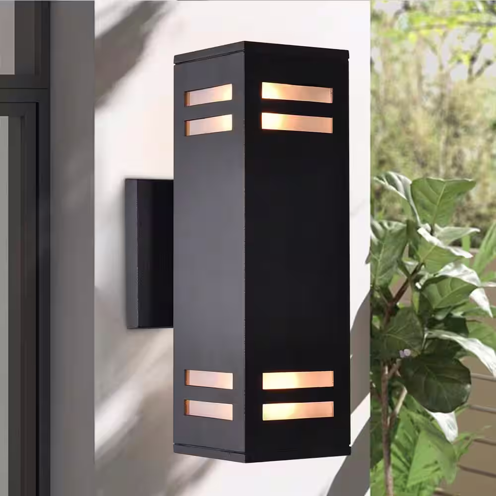 RRTYO 2-Light Matte Black Outdoor Wall Lamp Waterproof Wall Lantern Exterior Sconce Light Fixture for Patio Courtyards Villa