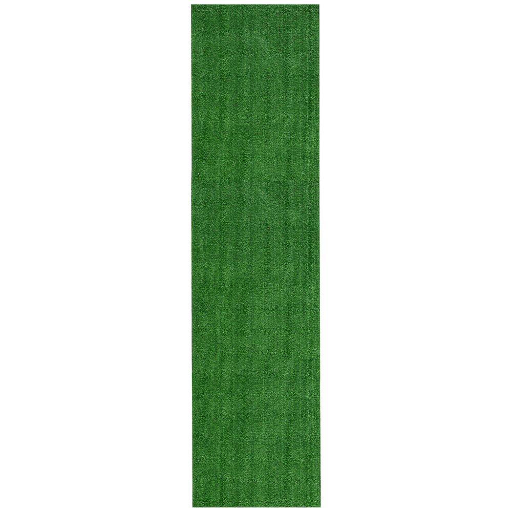 Sweet Home Stores Green 3 ft. x 27 ft. Meadowland Collection Waterproof Solid Artificial Grass Runner Rug Indoor/Outdoor Area Rug